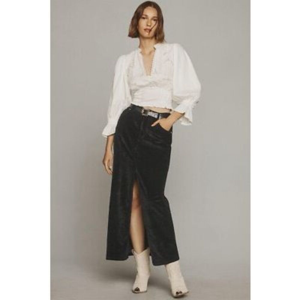 PILCRO The Madi Front-Slit Corduroy Skirt - Black Size 4